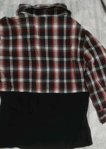 Stylish Plaid &amp; Black Ruffle Top