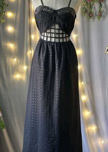 Vintage Black Cutout Midi Dress