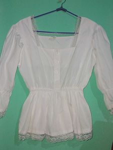 White Lace Trim Peplum Top