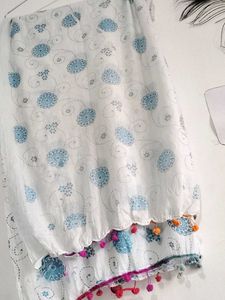 White &amp; Blue Patterned Dupatta 🧣