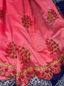 Embroidered Peach-Pink Saree with Blouse