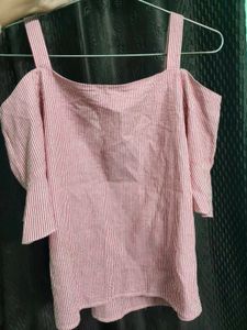 Pink Striped Cold Shoulder Top