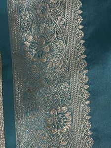 Teal Silk Saree with Gold Border