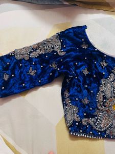 Royal Blue Velvet full handwork Blouse