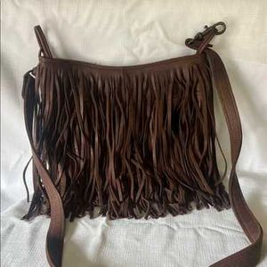 Brown Suede Fringe Shoulder Bag