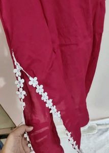 Reyon Pink Kurta Set with Lace