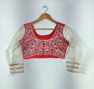 Red &amp; White Netted Lehenga Choli Set (Women)