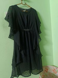 Black Swiss Dot Ruffle Dress