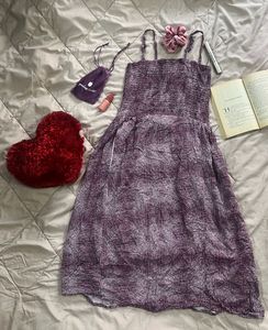 Purple Smocked Midi Dress