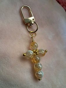 Cross Beaded Keychain Charm