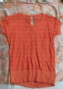 Orange knit short sleeve top