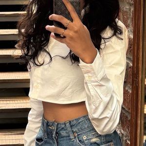 White Cropped Button-Up Shirt