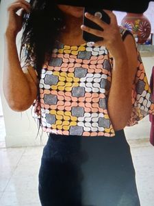 Patterned Cold Shoulder Top
