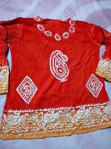 Vibrant Orange Kurta with Paisley Print