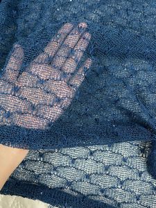 Sequins Sheer Blue V-Neck Long Sleeve Top