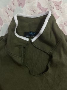 Olive Green Collared Short Sleeve Top