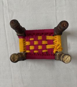 🆕Handmade Wooden &amp; Rope Miniature Cot Showpiece