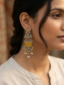 Elegant 😍 Yellow Stone & Pearl Dangle Earrings