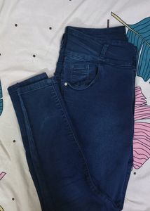Blue High Waist Jeggings, Ankle Length