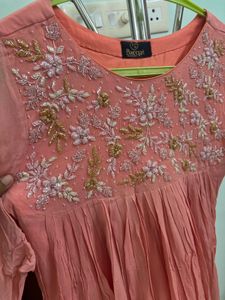 Embroidered Peach Kurta