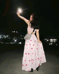 Cute Cherry Print Maxi Skirt 🤍🍒