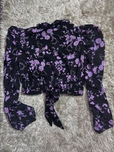 Chic Floral Print Tie-Front Top