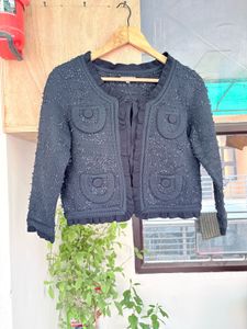 Chic Black Textured Cropped Jacket
