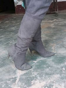 Stylish Grey Suede Over-the-Knee Boots