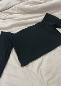 Black Imported Off-Shoulder Crop Top