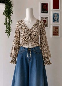 y2k Leopard Print V-Neck Top