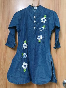 Denim Kurti with Floral Embellishments