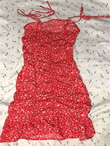 Cute Red Floral Print Ruched Mini Dress