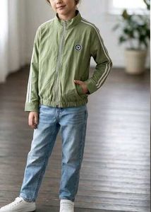 Green Track Jacket with White Stripes