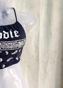 Navy blue "Baddie" Halter Neck Crop Top