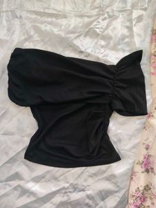 Black Ruched One-Shoulder Top