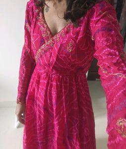 New Bandhani Crepe Pink Maxi dress