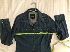 Denim Look Shirt With Studs Fits 34-36