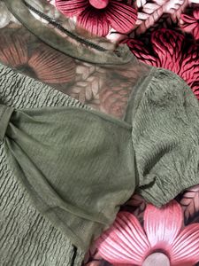 Olive Green Textured Blouse