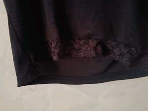 Black T-Shirt with Lace Detail