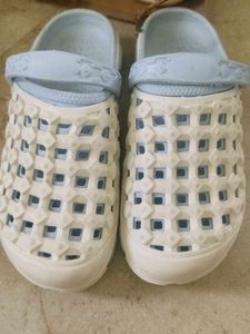 Comfortable White &amp; Blue Clogs