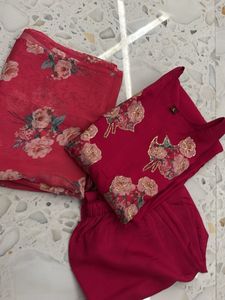 Vibrant Pink Floral Kurta Set