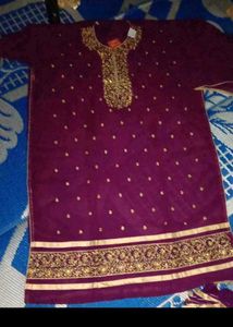 Unstitched Purple Embroidered garara Suit