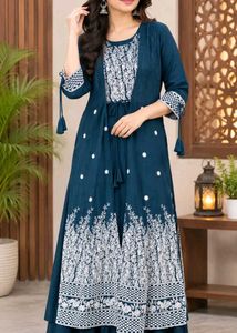 Elegant Teal Embroidered Abaya Dress size L