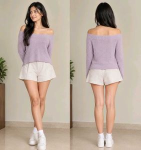 Lavender Off-Shoulder Cozy Sweater