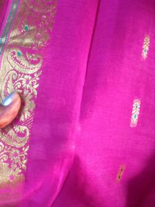 Vibrant Pink Saree with Gold Border