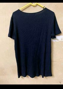 Zara Black Button-Up V-Neck Top