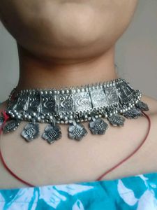 Oxidized Silver Choker Necklace