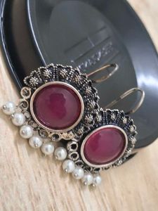 Antique Maroon Stone Dangle Earrings
