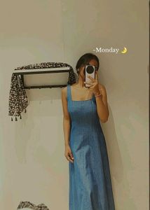 Blue Denim Square Neck Dress
