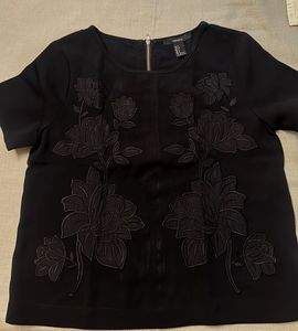 FOREVER 21  Black Floral Embroidered Top
